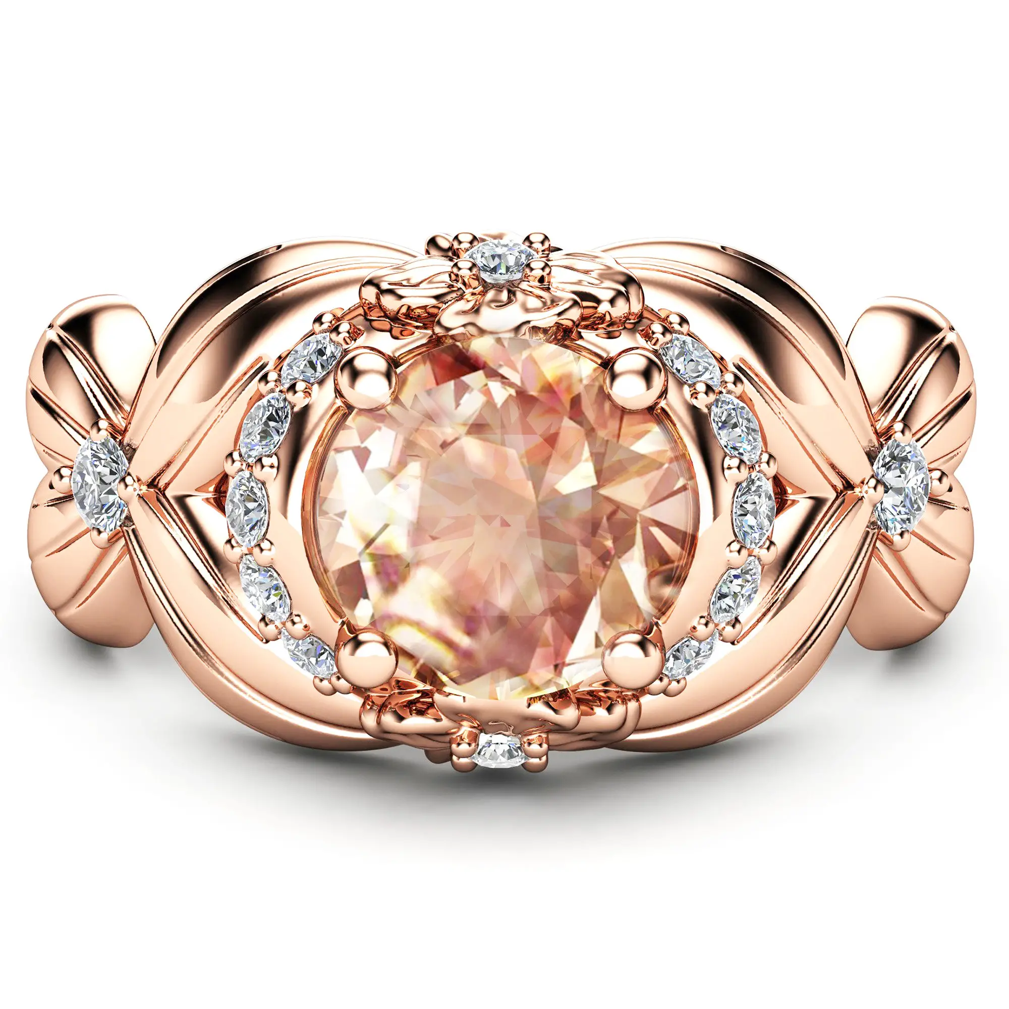Flower Design Morganite Engagement Ring 14K Rose Gold Morganite Ring ...