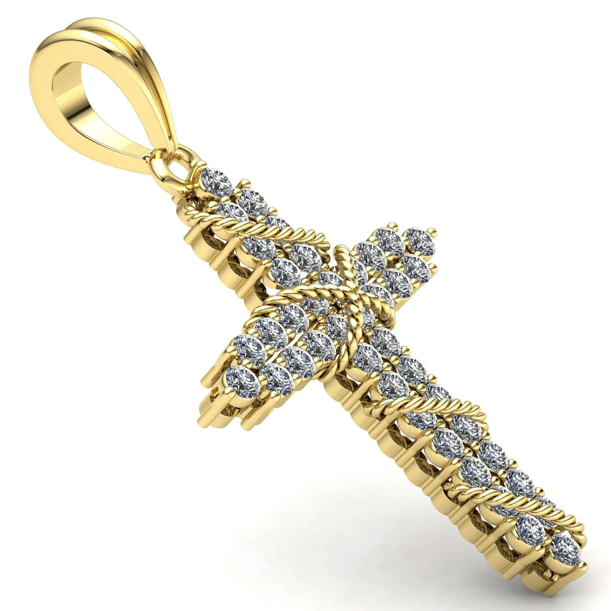 Genuine 0.5ct Round Cut Diamond Mens Rope Religious Cross Pendant 14K ...