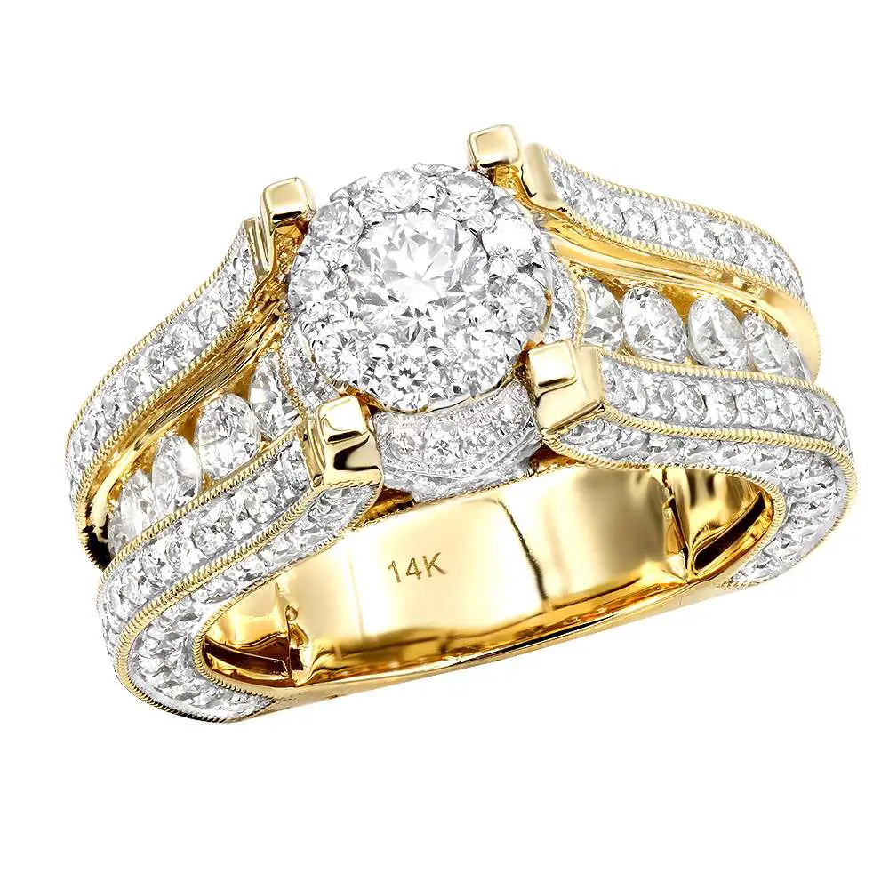 Glowing 3 Carat Halo Round Diamond Engagement Ring 14K Gold for Women