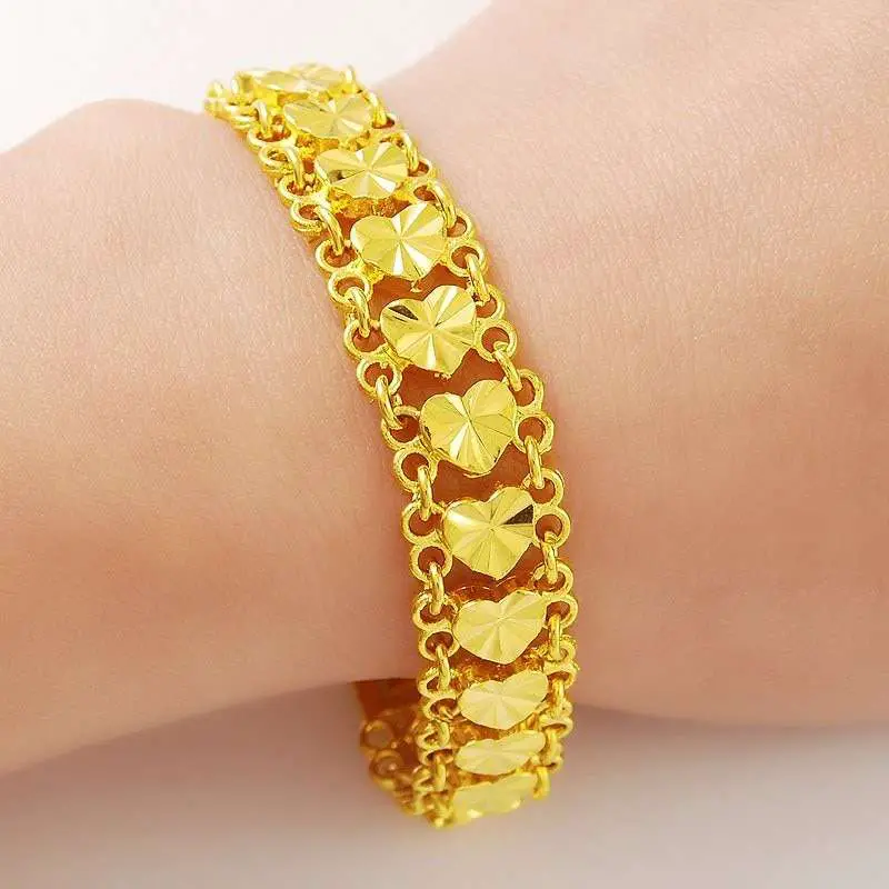 GNIMEGIL 11mm 18cm Fashion Beautiful Female Jewelry 24K Gold Bracelet ...