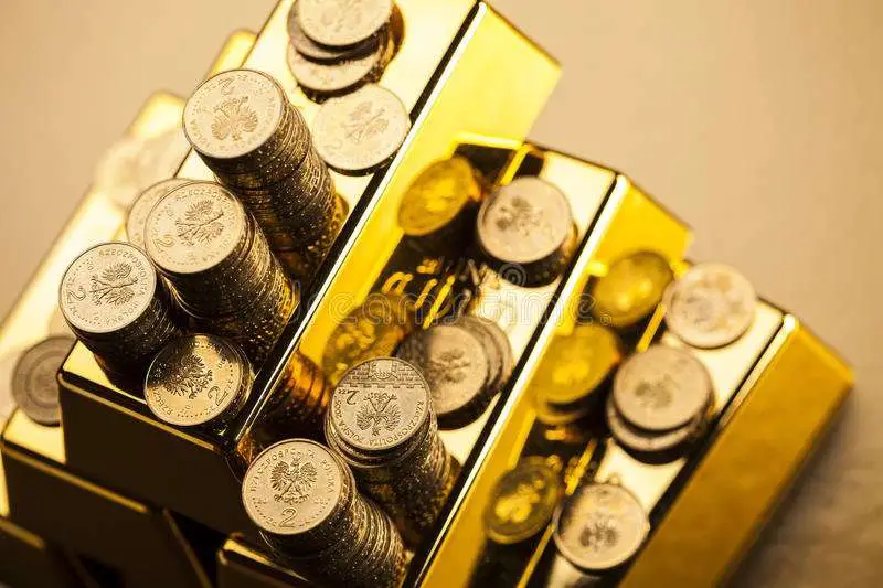 Gold bars and money stock photo. Image of exchange, bank ...