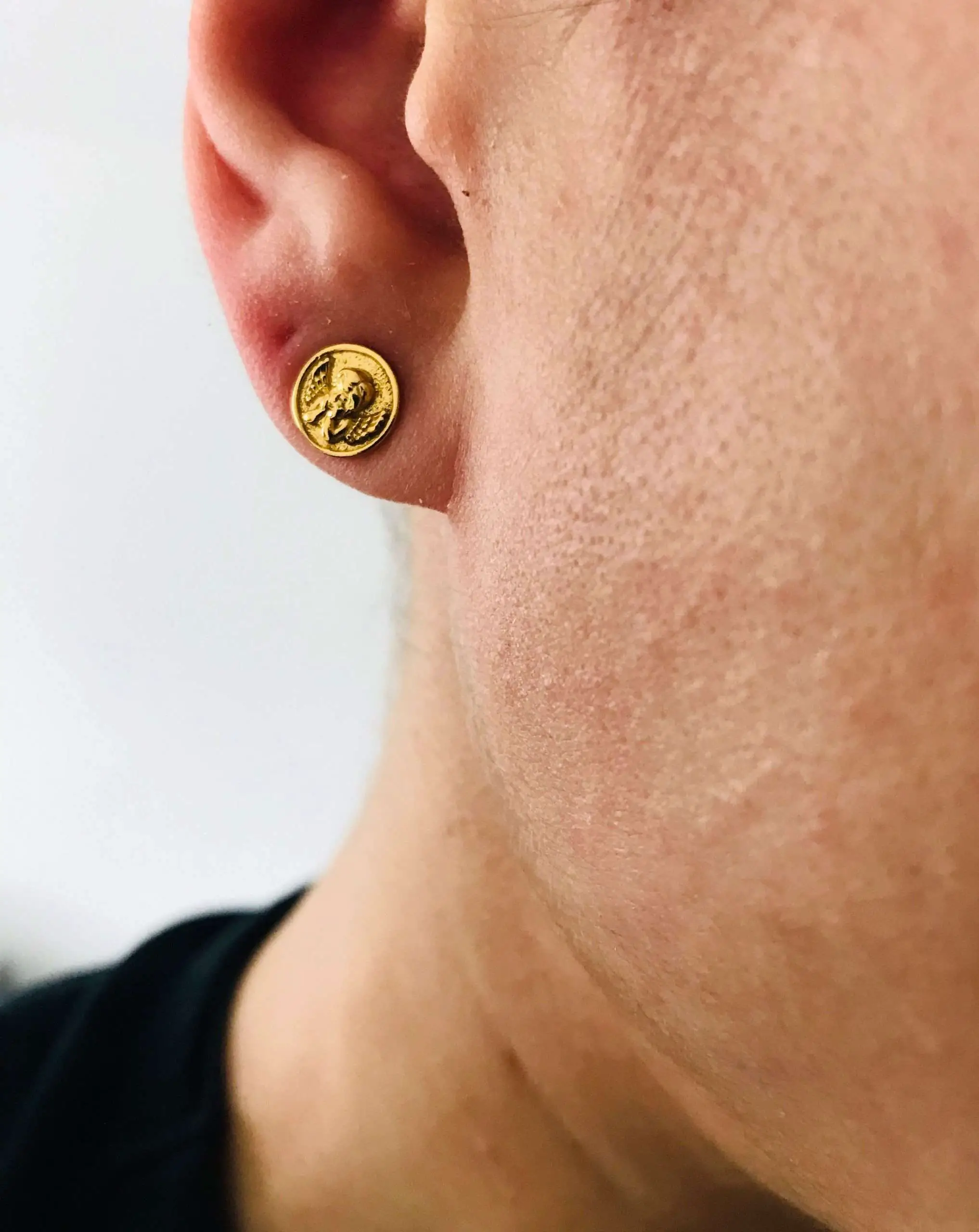 Gold Coin Cupid Circular Stud Earrings Earrings for men , Mens Earrings ...