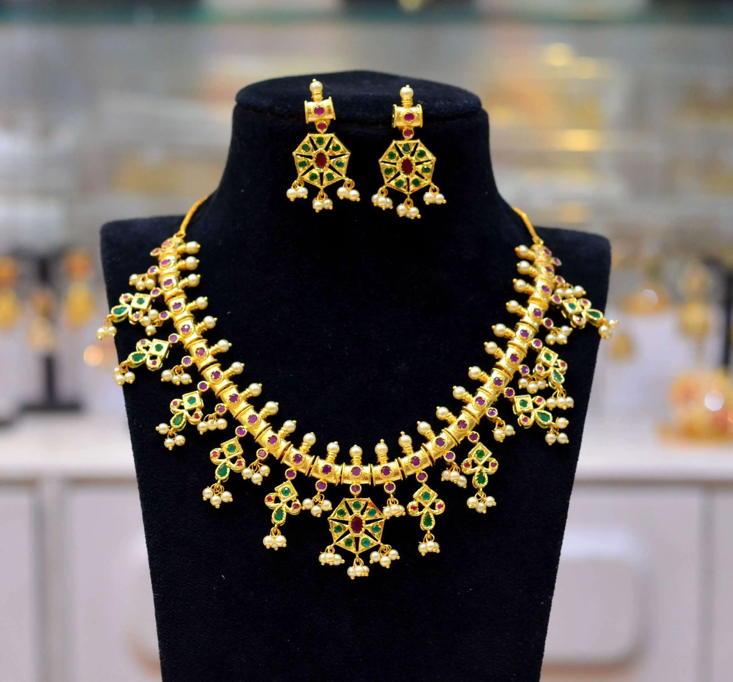 Gold Plated Latest Guttapusalu Necklace Set ~ South India ...