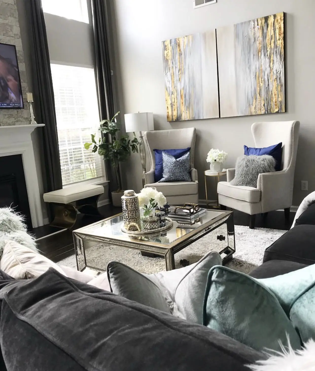grey and gold living room