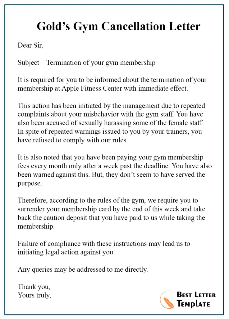 Gym Membership Cancellation Letter Examples Database ...
