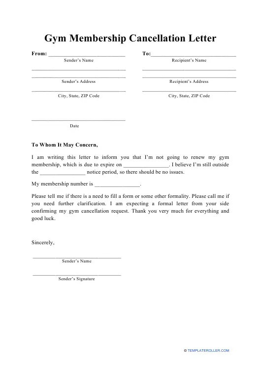Gym Membership Cancellation Letter Template Download ...