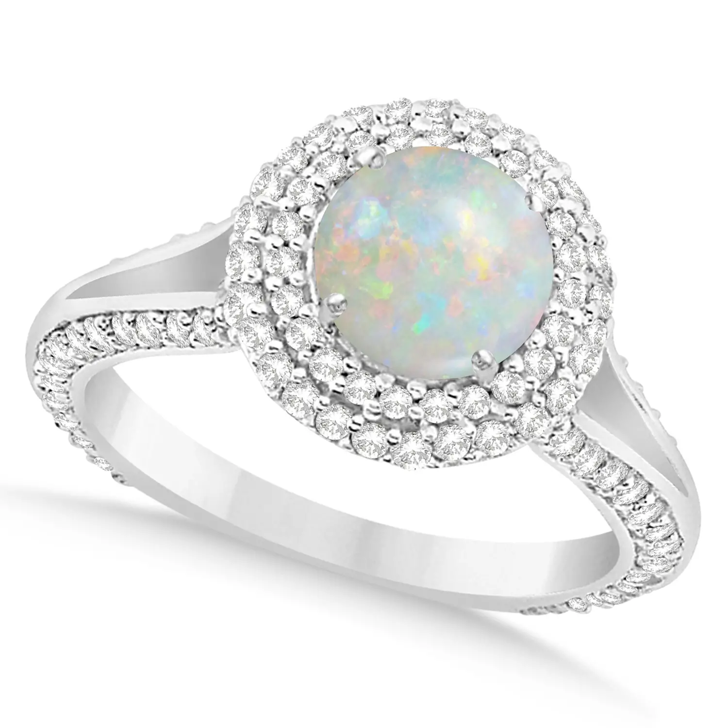 Halo Opal &  Diamond Engagement Ring 14k White Gold (1.75ct)
