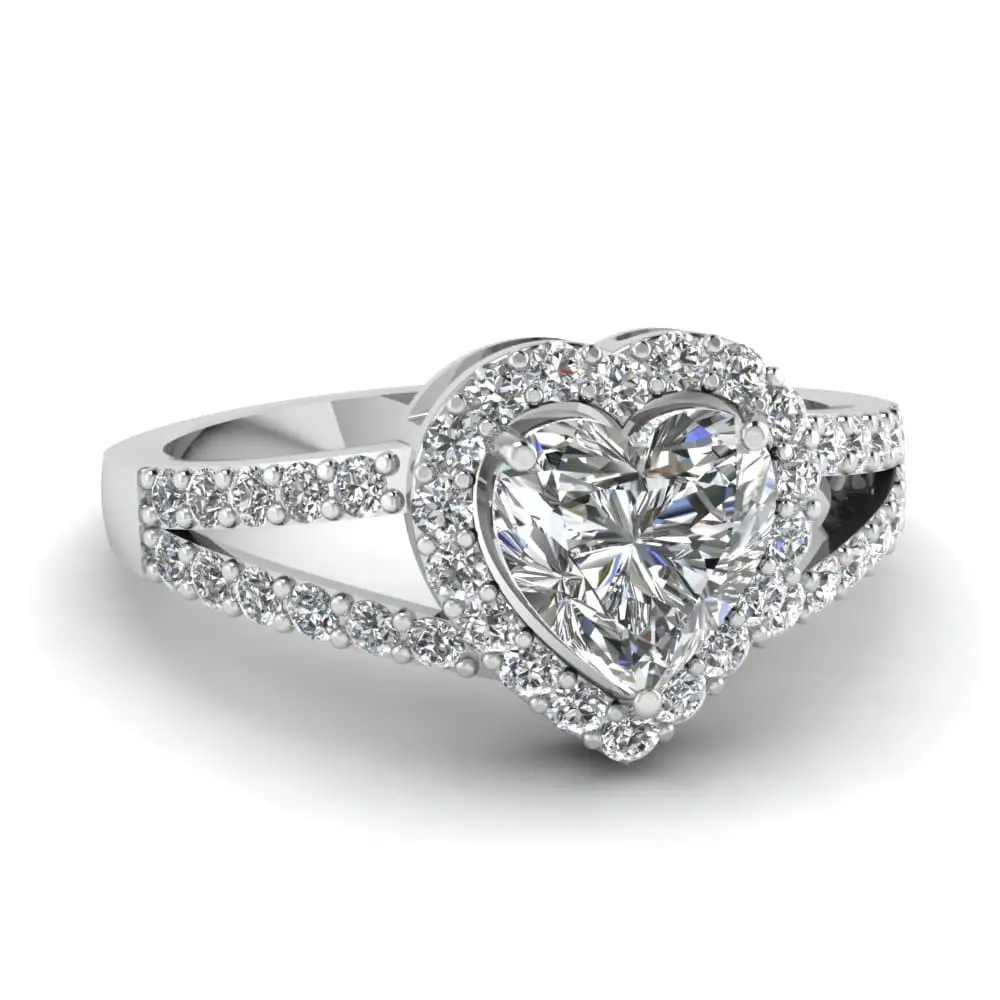 Heart Halo Diamond Micro Pave Ring In 14K White Gold