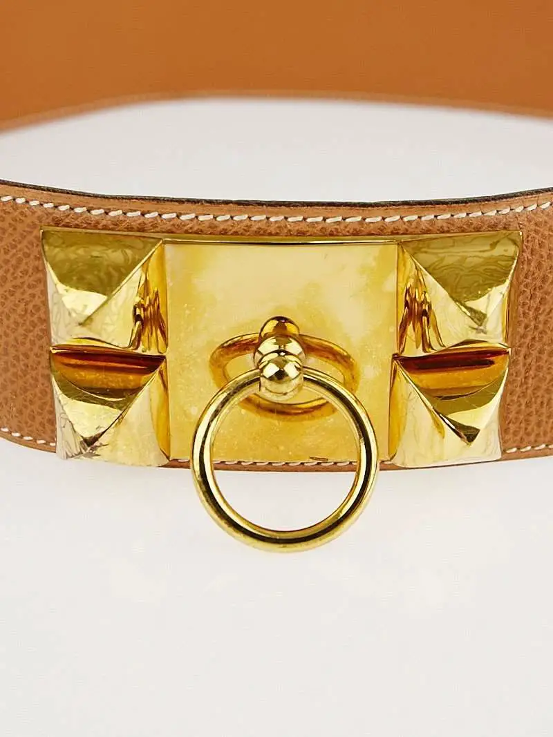 Hermes Vintage Gold Courchevel Leather Gold Plated Collier ...