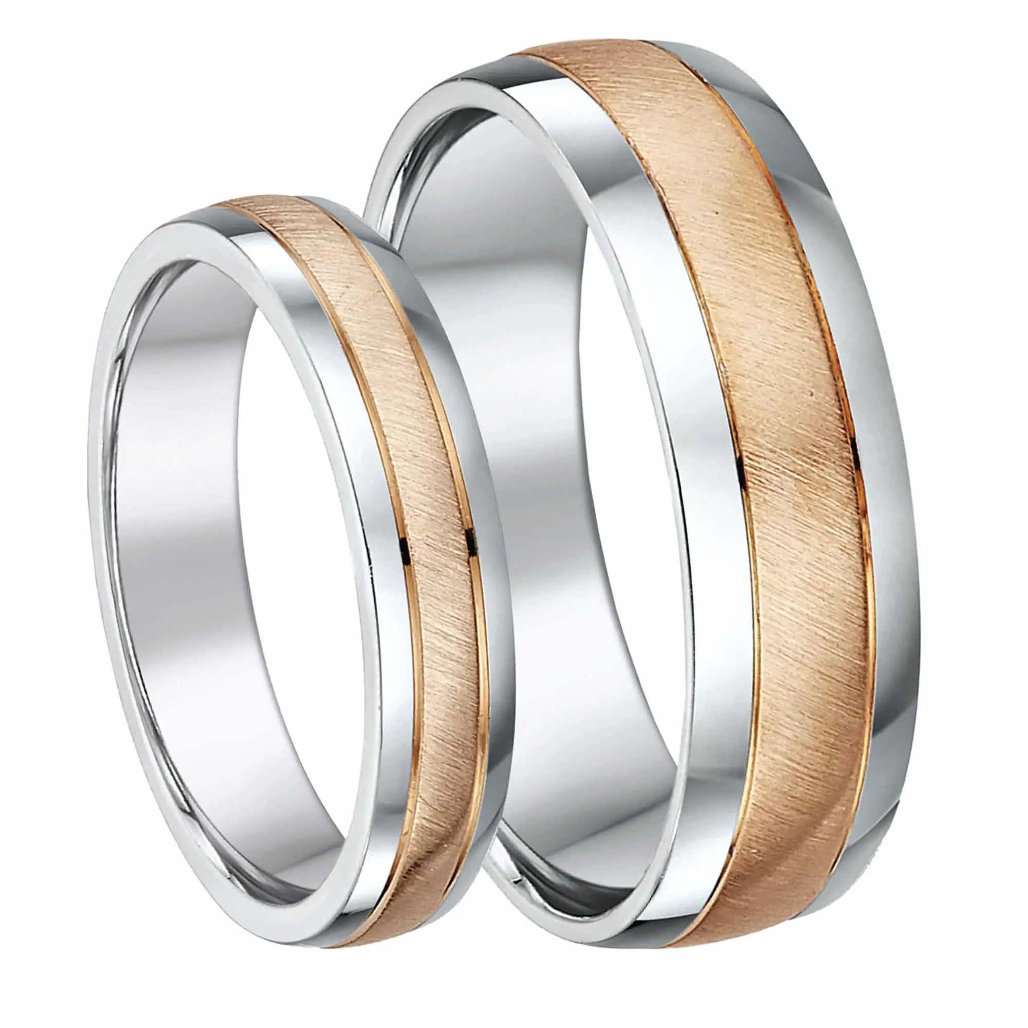 His &  Hers 4& 6mm 9ct Rose Gold &  Silver Matt &  Polished Wedding Ring