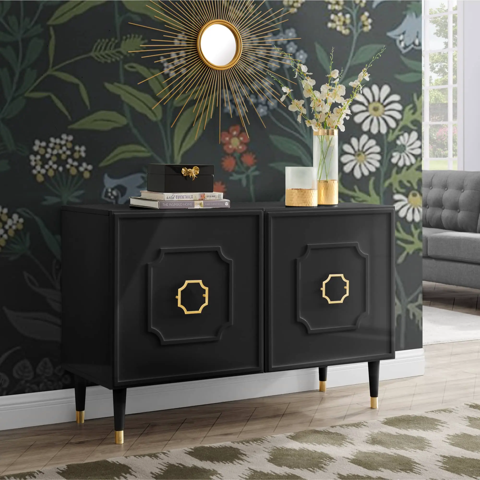 Inspired Home Kai Sideboard Buffet 2 Doors Brushed Finish Gold Handle ...