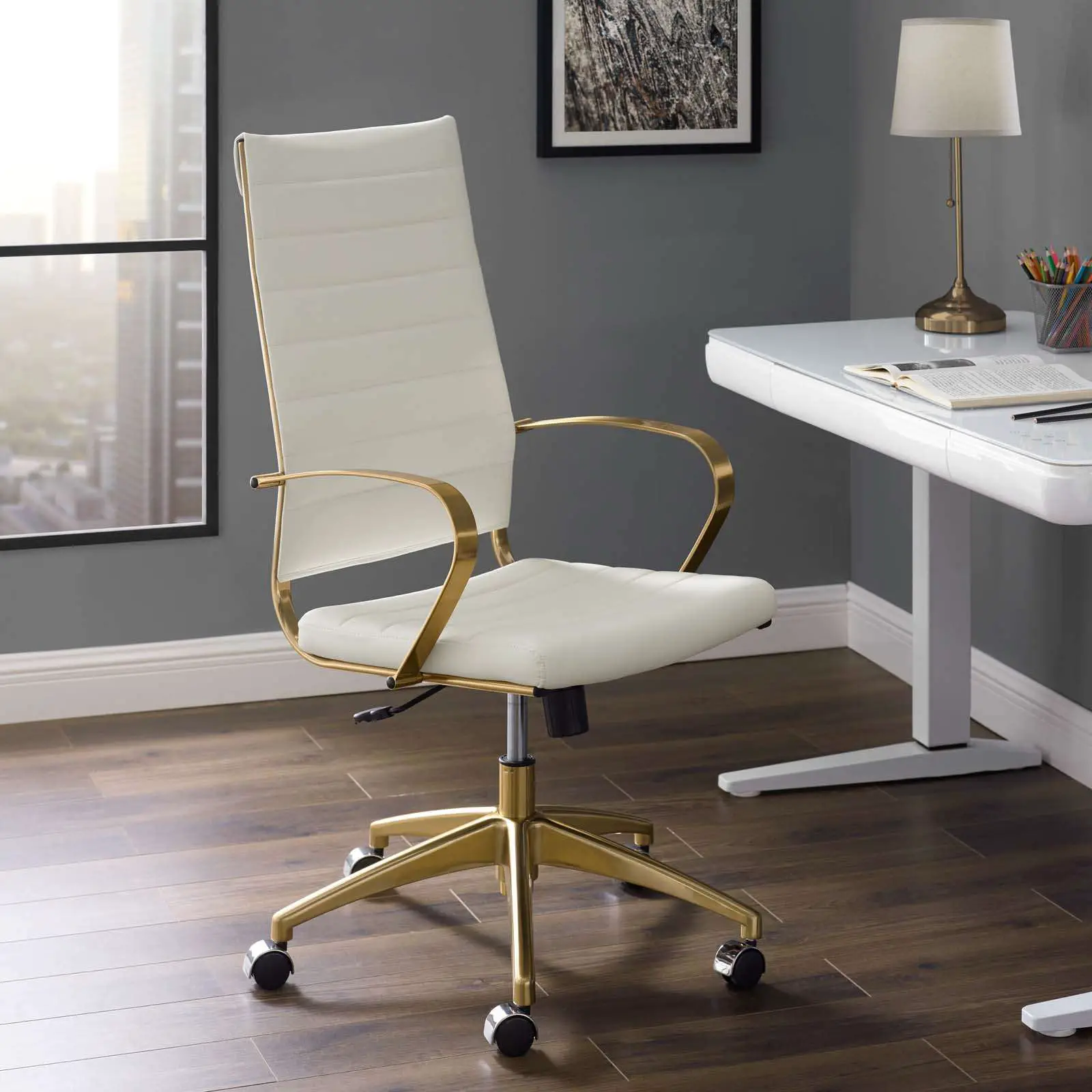 Jive White &  Gold Stainless Steel Highback Office Chair