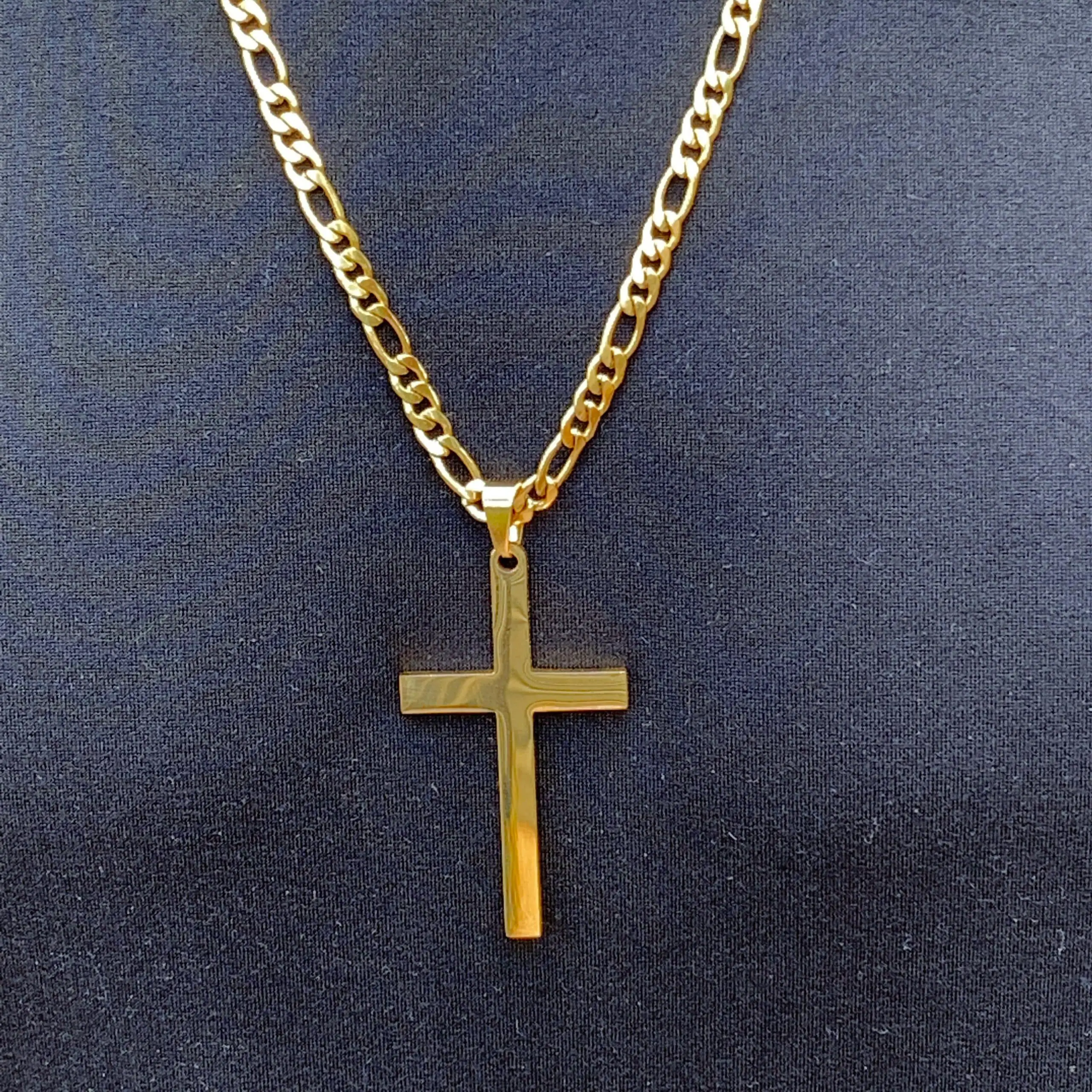 Large gold cross necklace for men with Figaro chain, Gold 316L ...