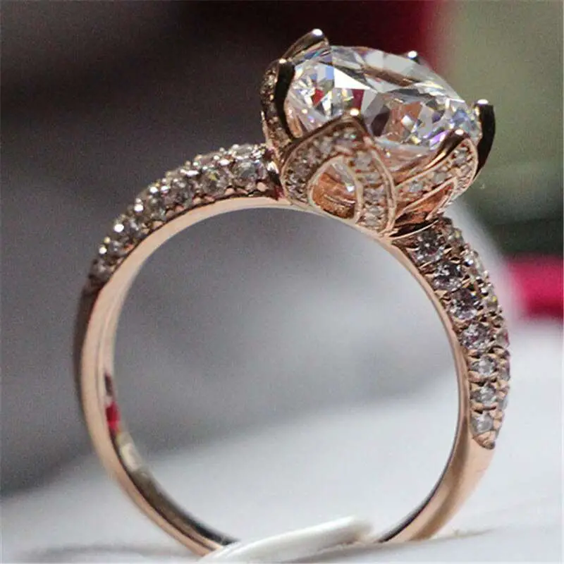 Lotus Flower Style 4CT Excellent Diamond Engagement Ring For Lady Solid ...