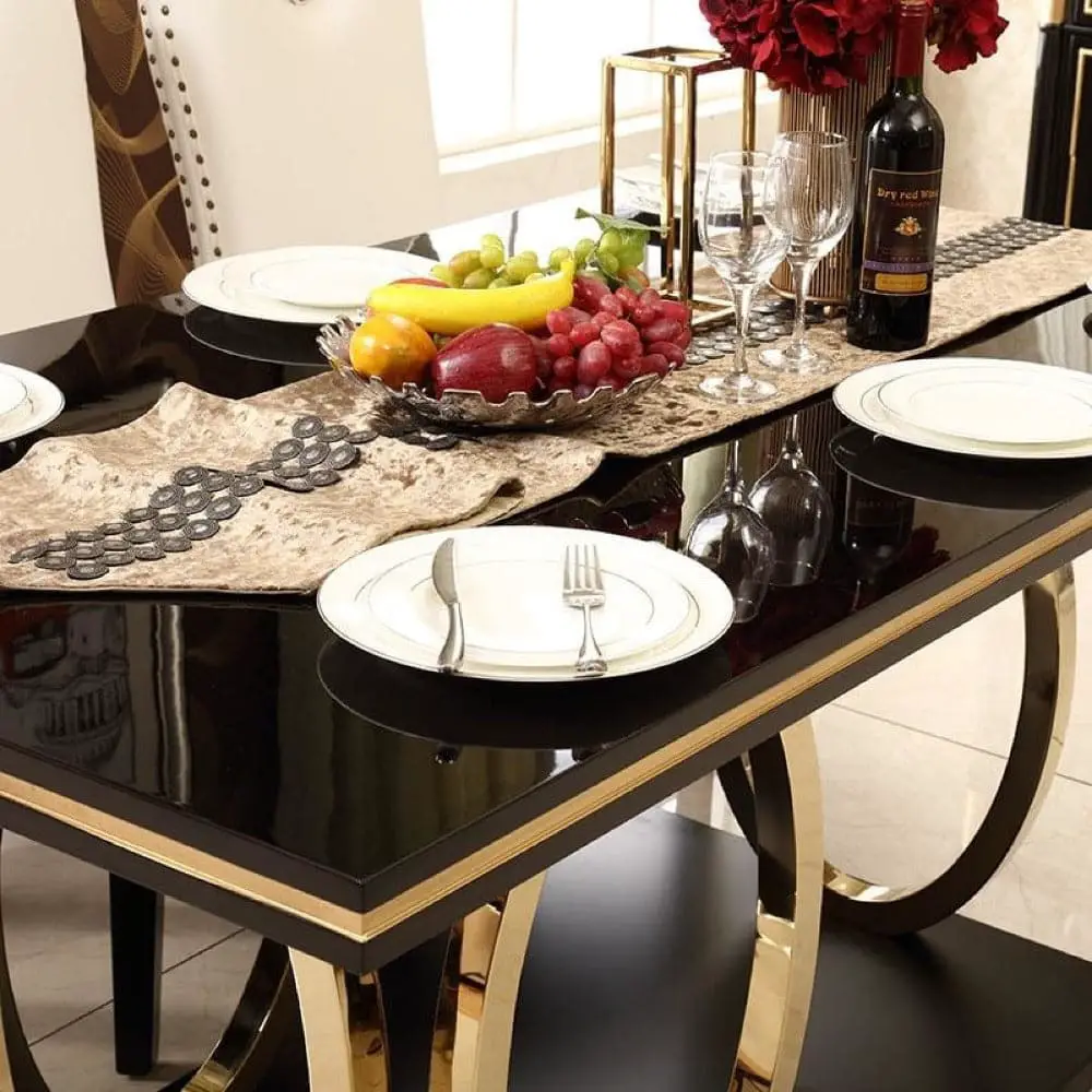 Luxury Black &  Gold Finish Marble Dining Table Set