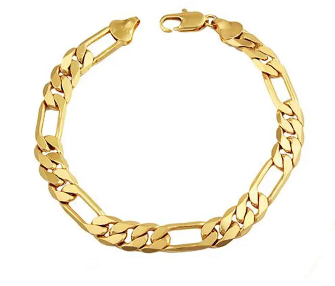 Mens 18k Gold Plated Figaro Bracelet