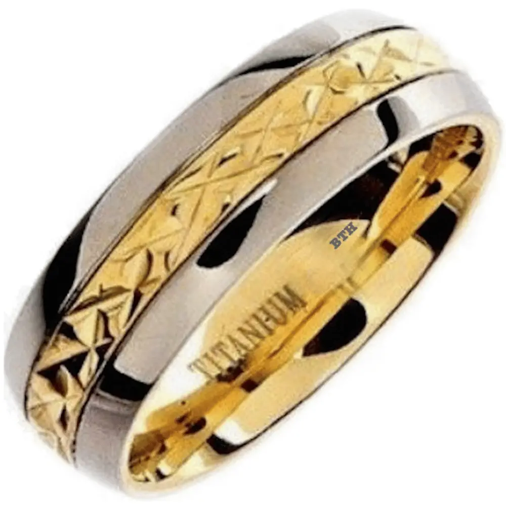 Mens 18k Gold Tone Titanium Classic Wedding Ring
