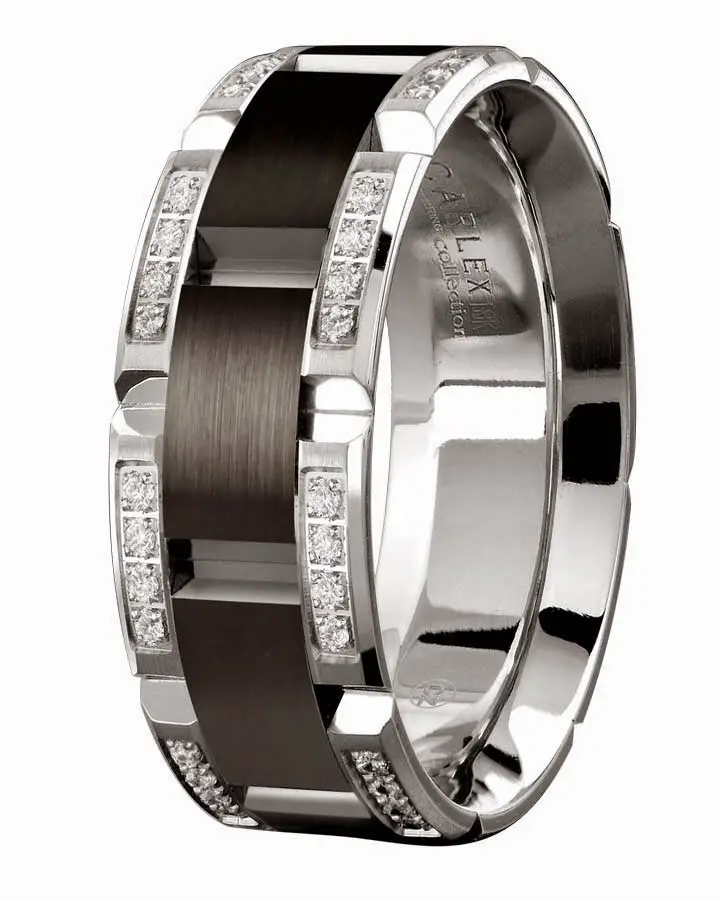 Mens Diamond Black Wedding Rings Tiffany 18k White Gold (Carlex)