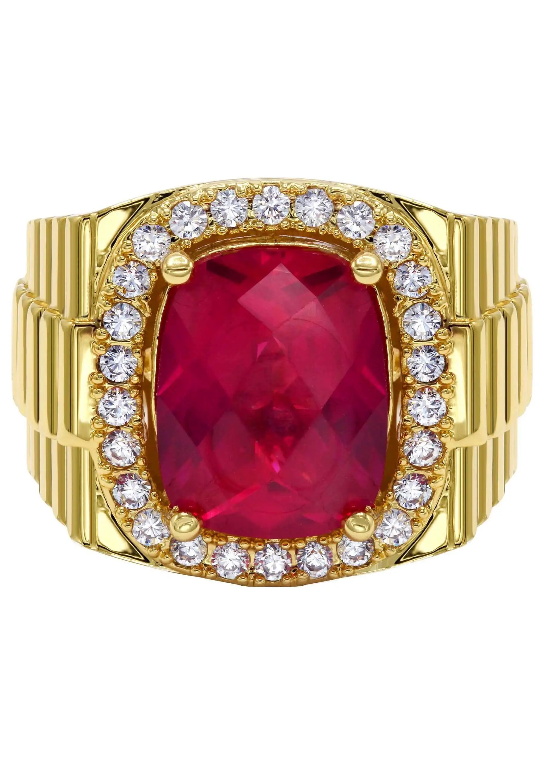 Mens Gold Plated Ruby Ring