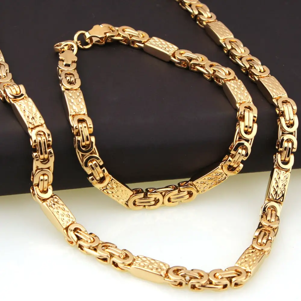 Mens High Quality Gold Tone Stainless Steel Cute Byzantine Chain ...