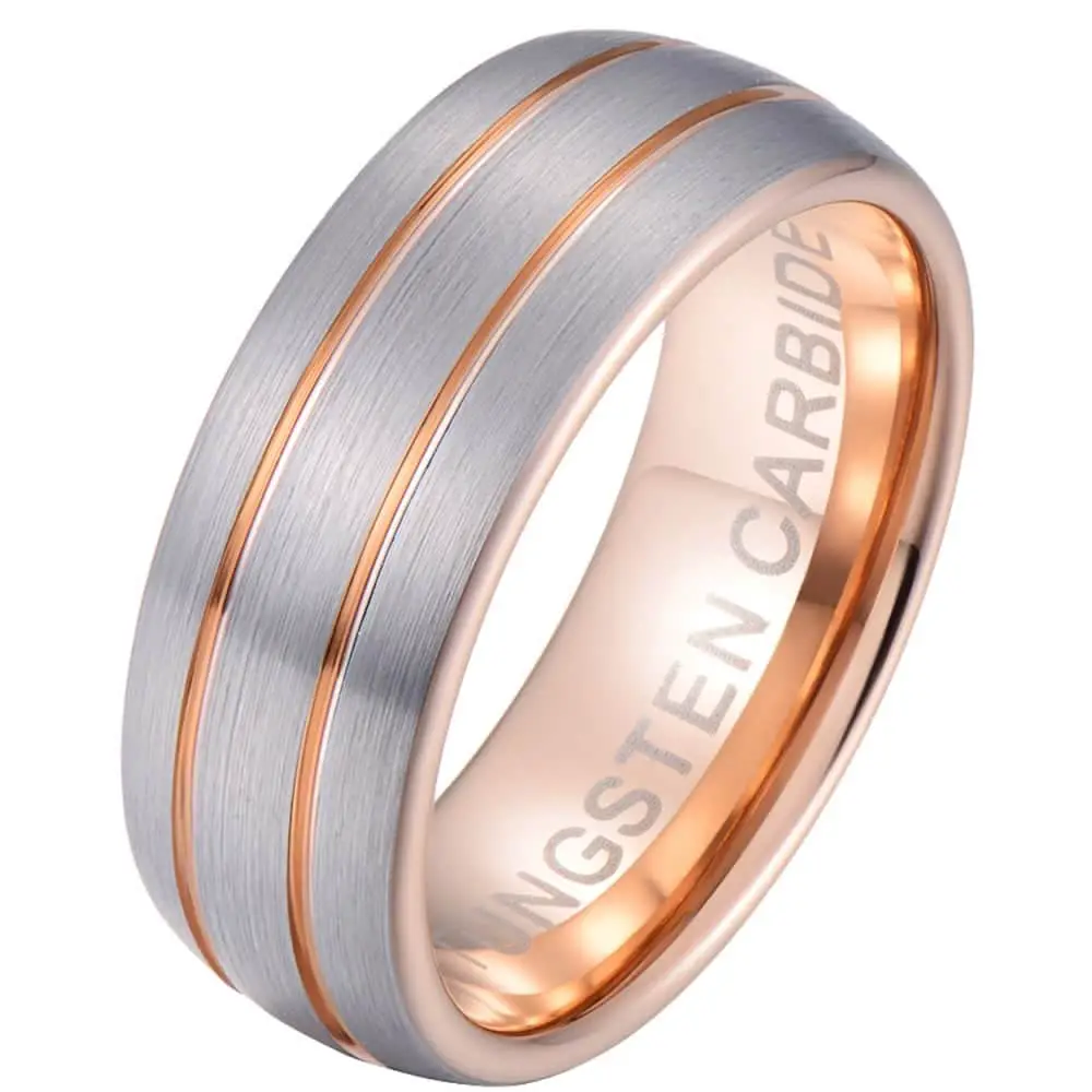 Mens Rose Gold Tone Tungsten Carbide Wedding Band Ring 8mm