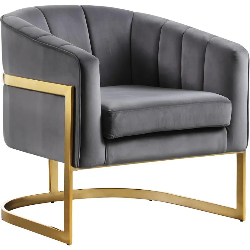 Meridian Furniture Carter 18.5" H Velvet Accent Chair in Gray and Gold ...