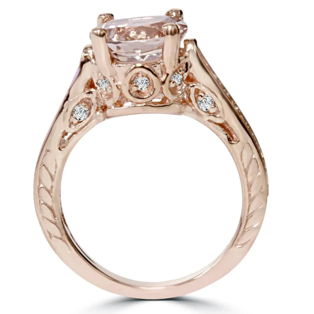 Morganite &  Diamond Vintage Engagement Ring 2 Carat Antique 14K Rose ...