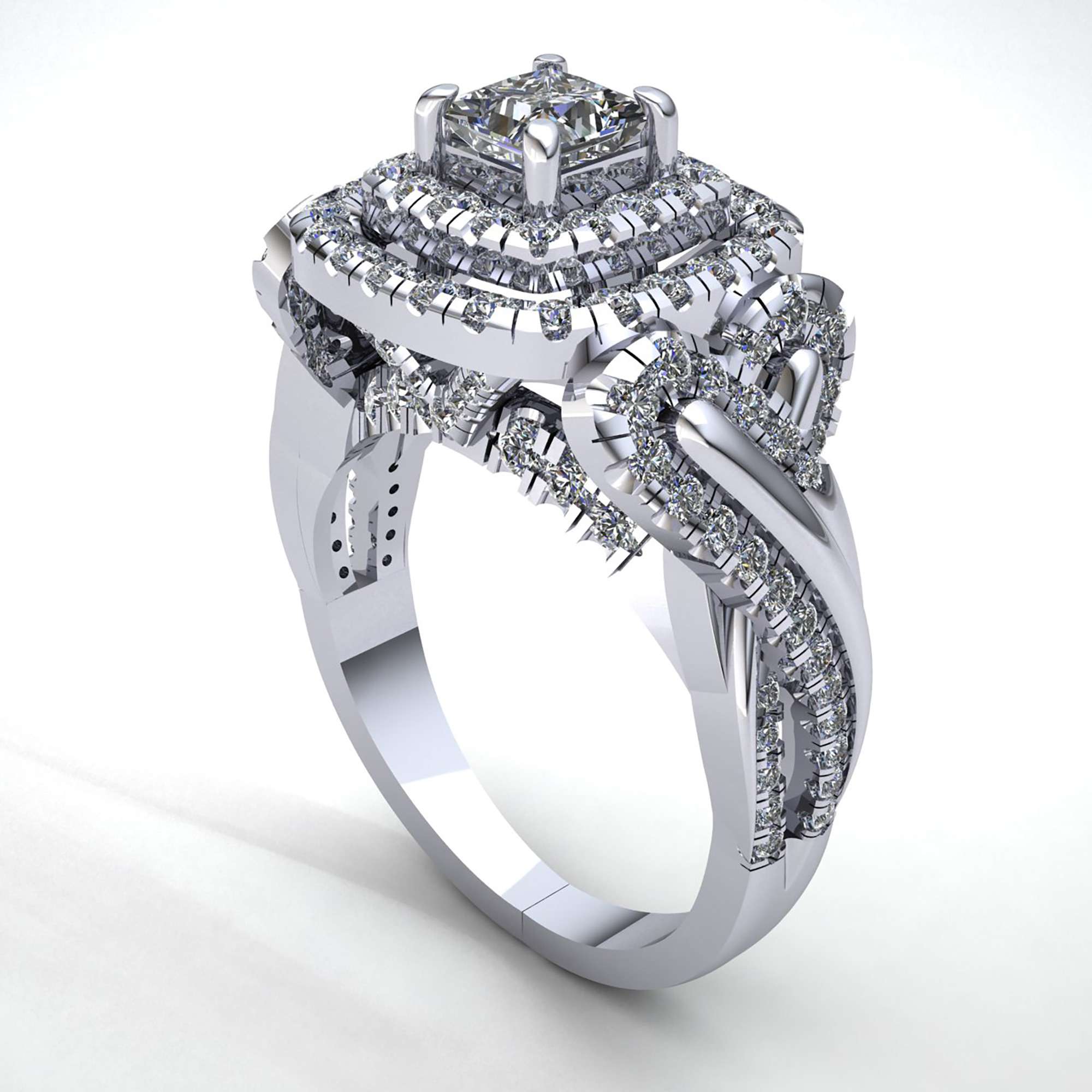 Natural 3ct Princess Cut Diamond Ladies Double Halo Engagement Ring 18K ...