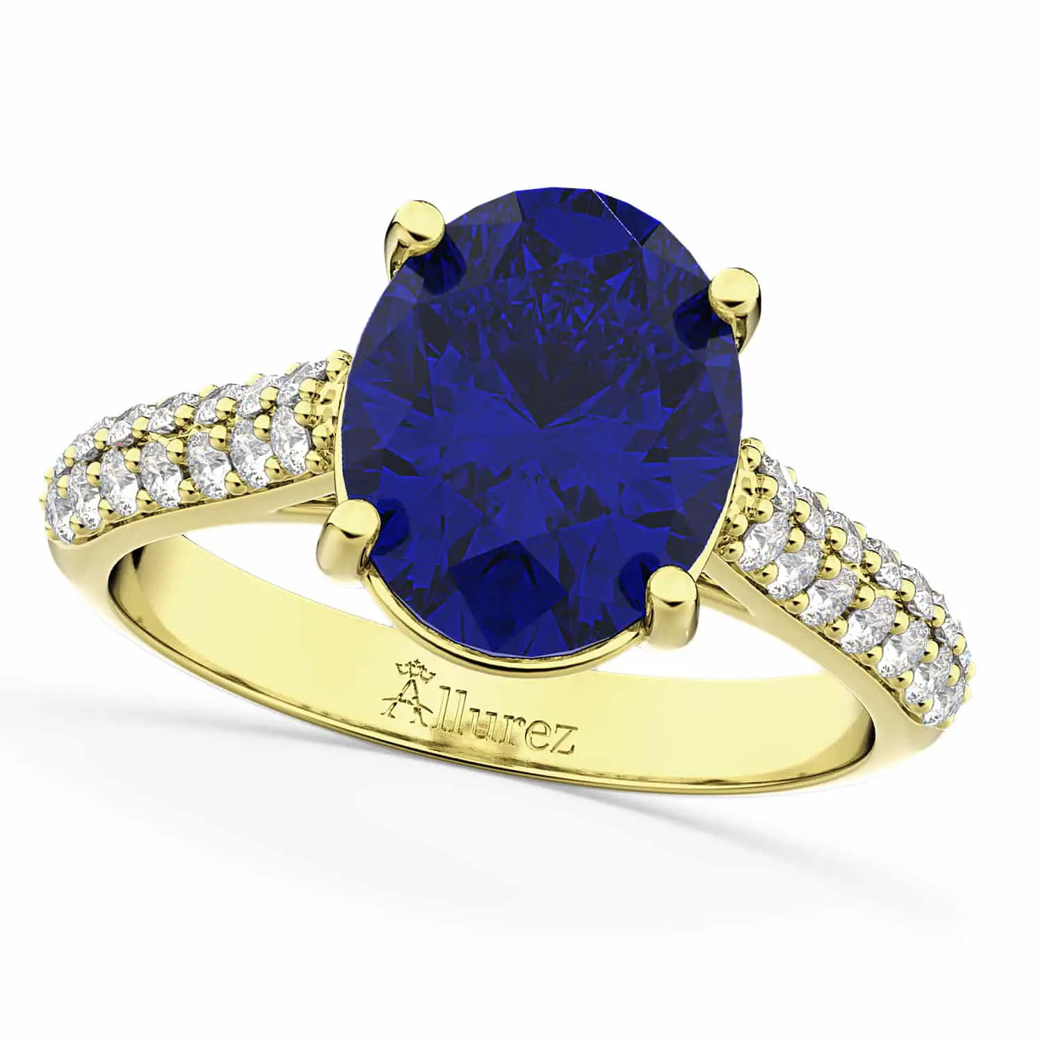 Oval Blue Sapphire &  Diamond Engagement Ring 18k Yellow Gold 4.42ct ...