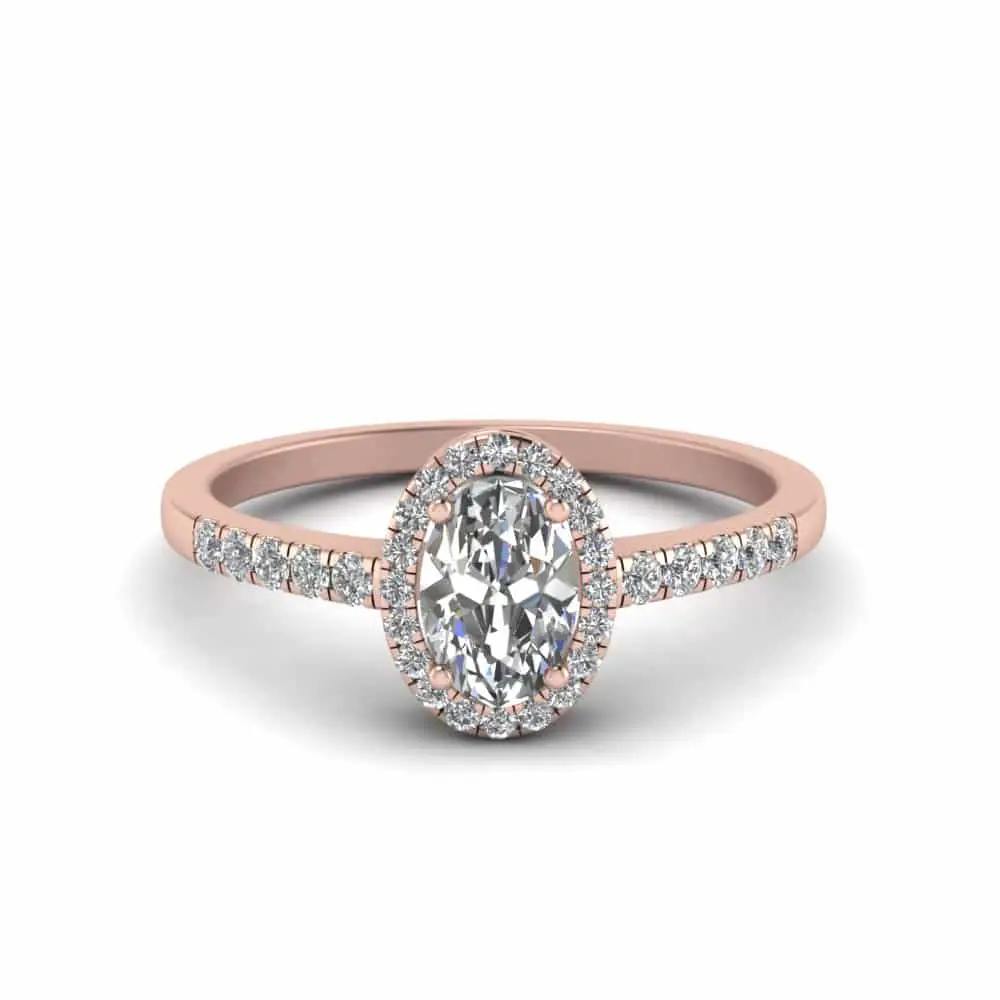 Oval Halo Diamond Delicate Engagement Ring In 14K Rose Gold ...