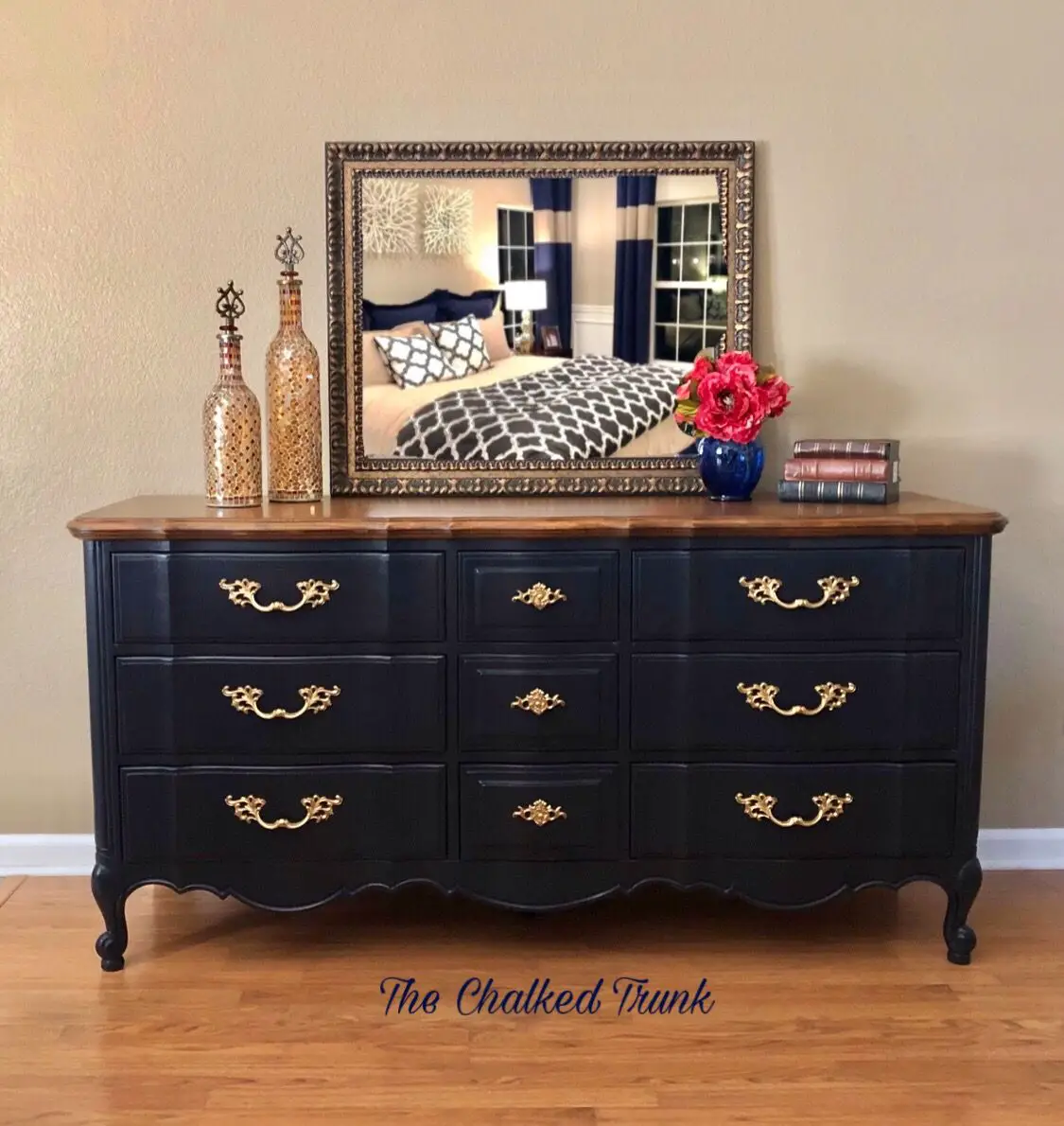Painted dresser in Dixie Belle Paint Company In the Navy with metallic ...