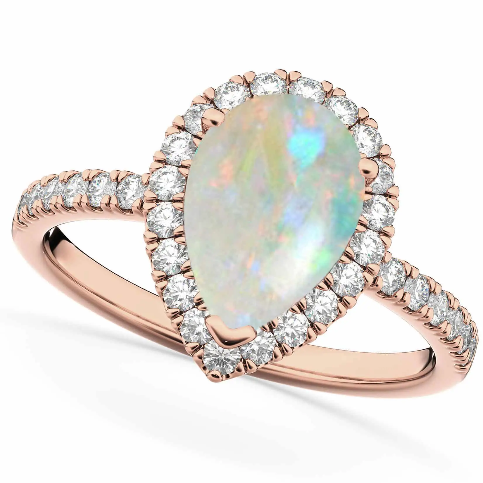 Pear Cut Halo Opal &  Diamond Engagement Ring 14K Rose Gold 1.54ct