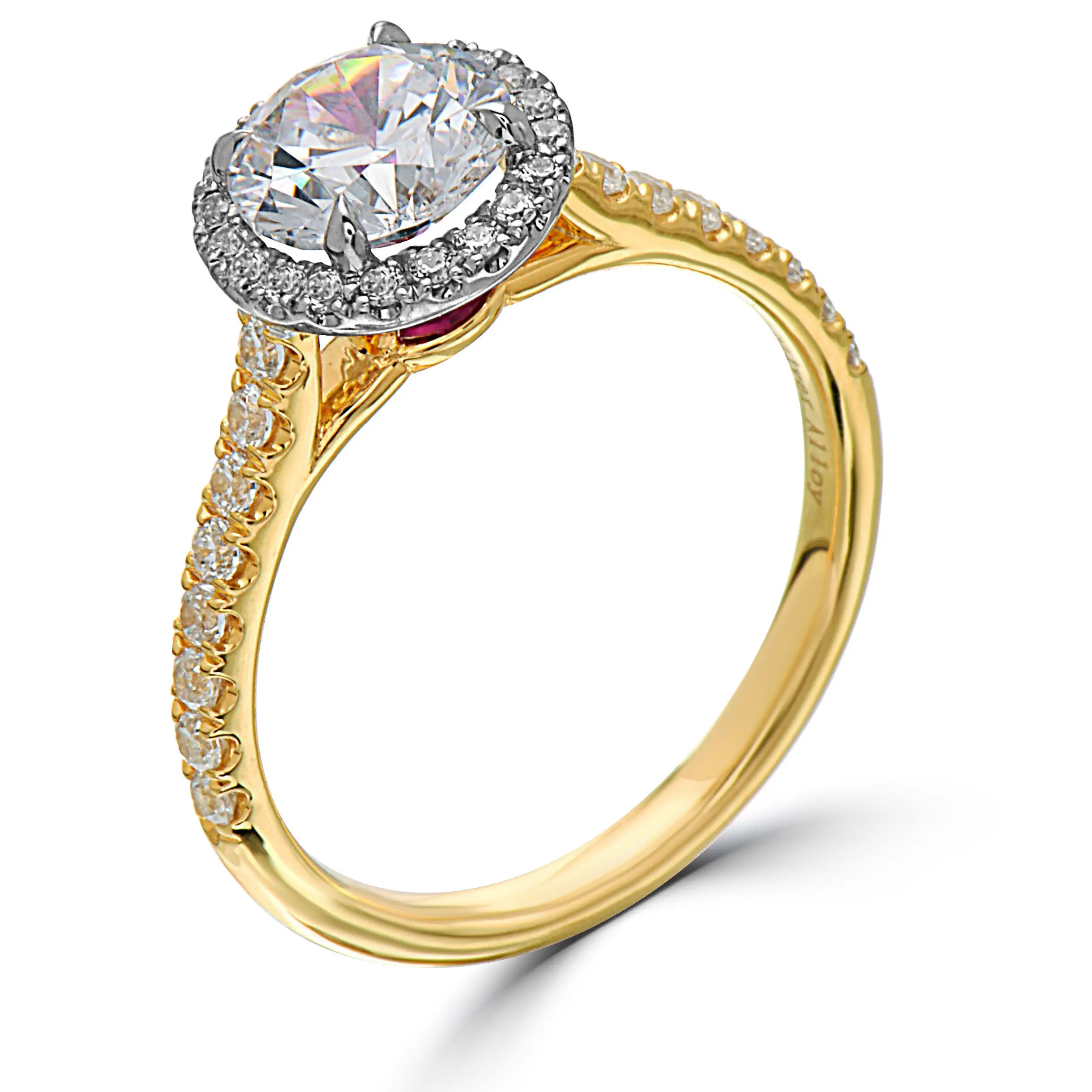 Point of Love Round 1 Carat Diamond Halo Engagement Ring Yellow Gold w ...
