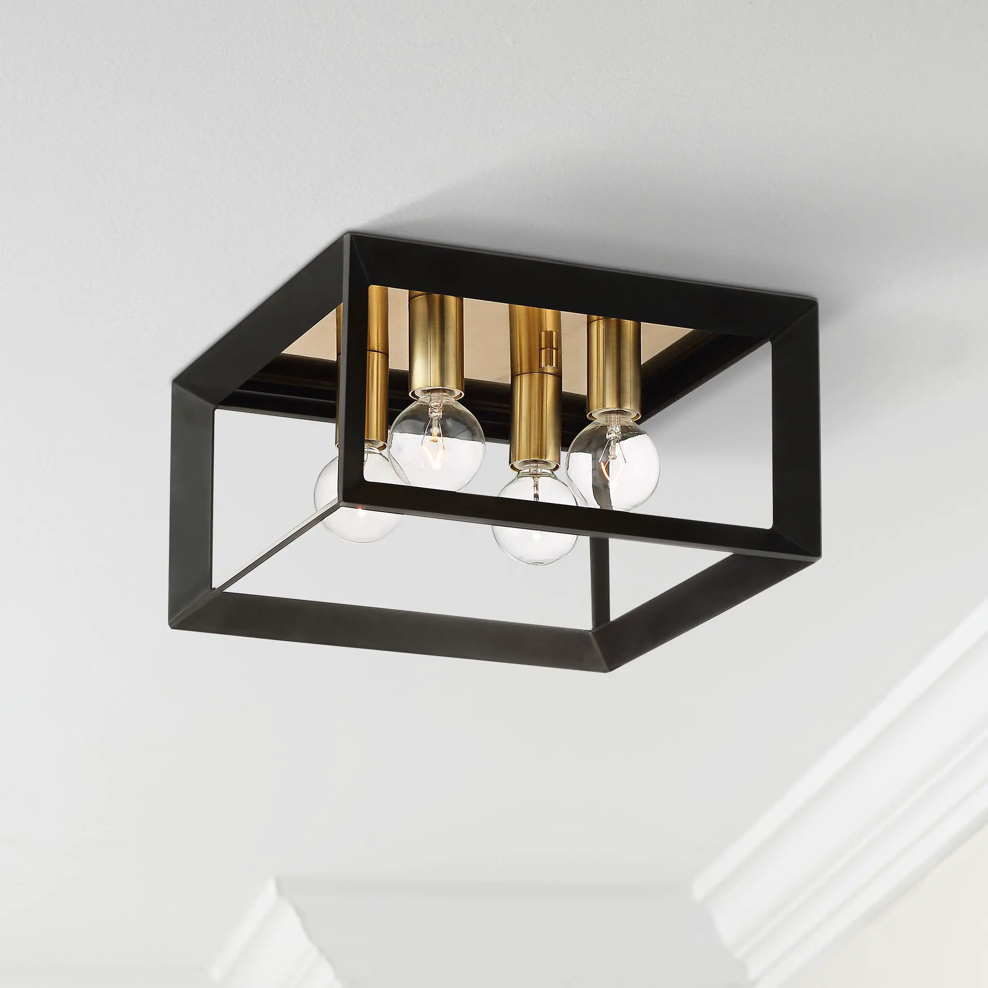 Possini Euro Design Modern Ceiling Light Flush Mount Fixture Black Gold ...