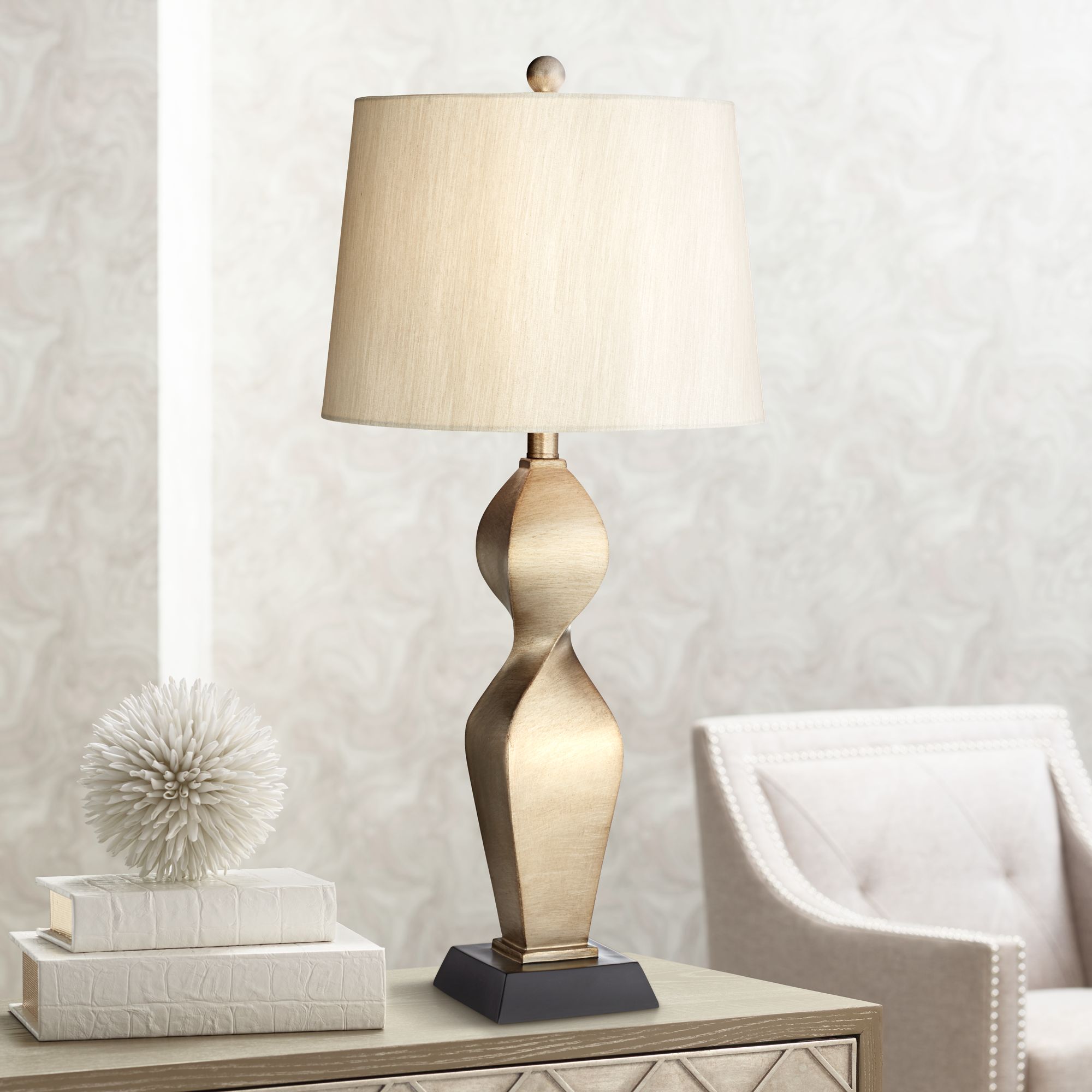 Possini Euro Design Modern Table Lamp Gold Twist Base Tapered Drum ...