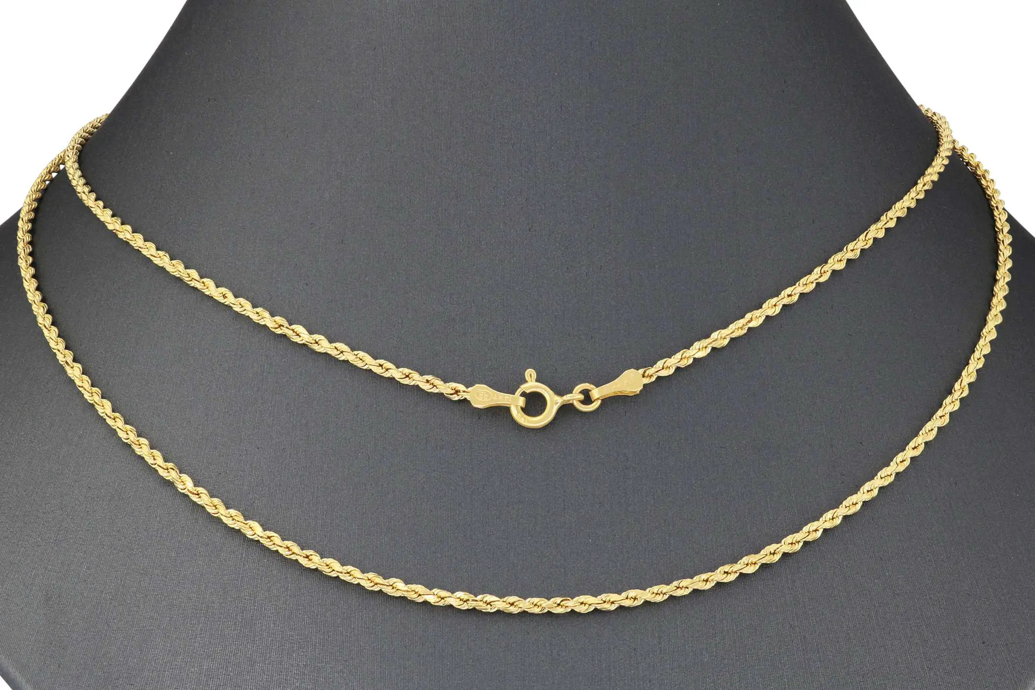 Real 14K Yellow Gold 1.8mm Diamond Cut Rope Chain Pendant Necklace ...