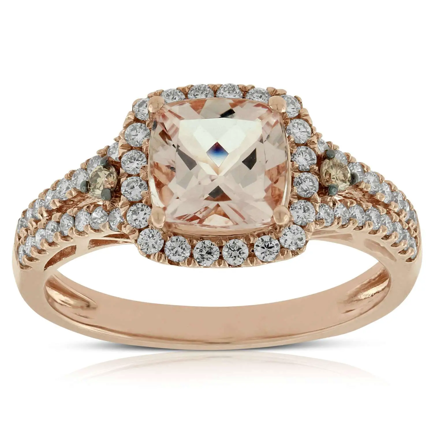 Rose Gold Morganite &  Diamond Split Shank Ring 14K