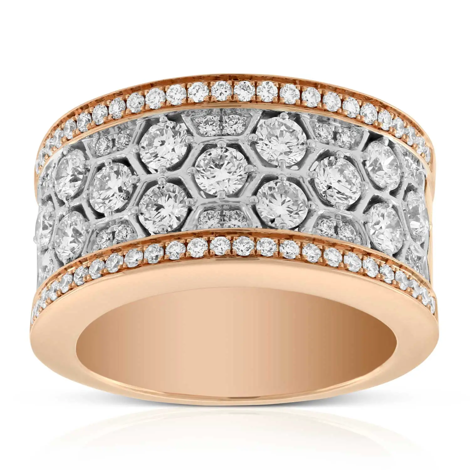 Rose Gold Wide Honeycomb Diamond Ring 14K