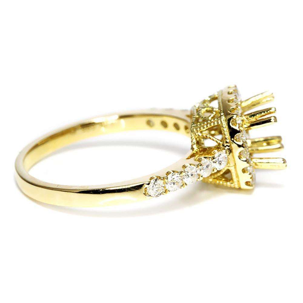 Round Diamond Halo Semi Mount Engagement Ring Setting 14k Yellow Gold ...