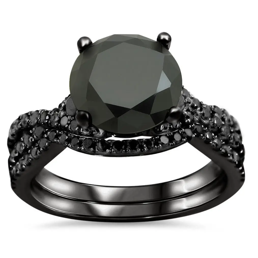 Shop 18k Black Gold 2 3/5ct TDW Certified Black Diamond Engagement Ring ...