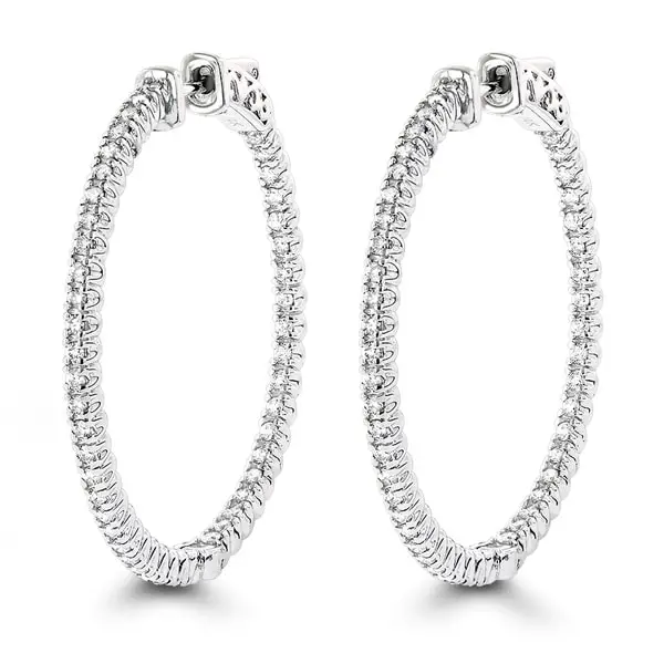 Shop Ladies 14K Gold Diamond Hoop Earrings 1.5 inch Inside Out 1ctw by ...