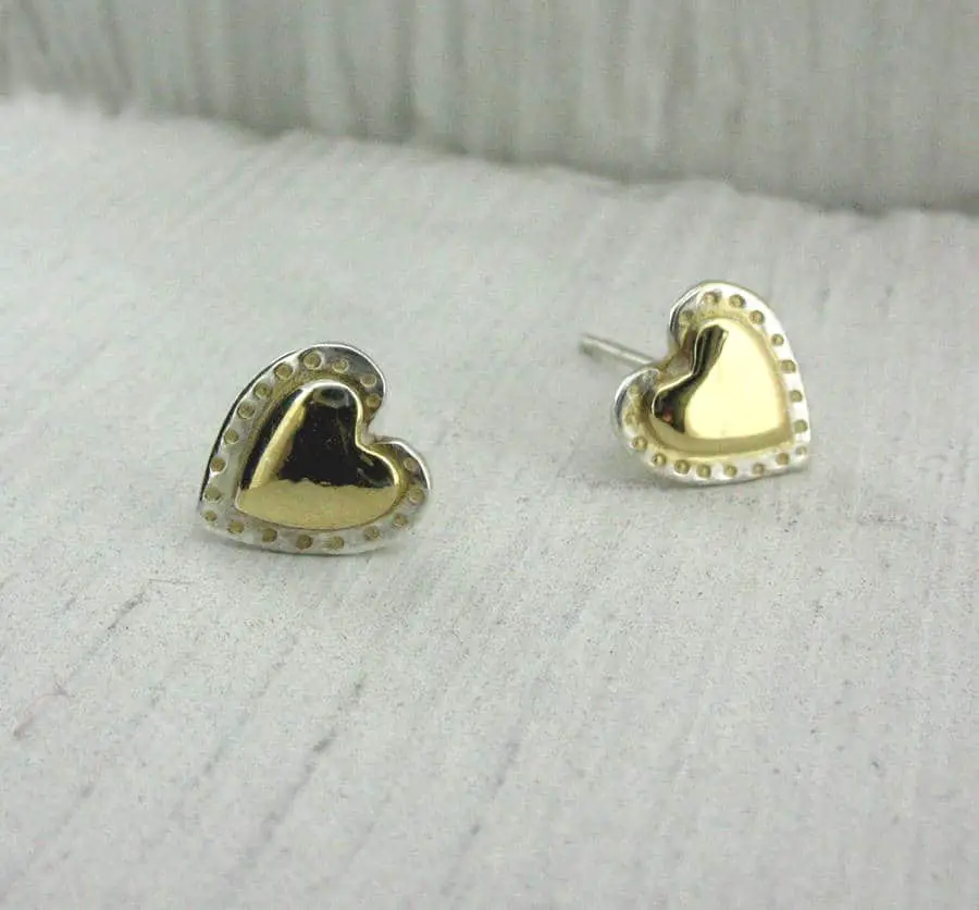 Silver And Gold Heart Stud Earrings By Will Bishop Jewellery Design ...