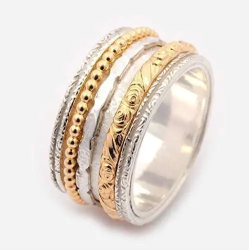 Silver and gold Mixed spinner wedding ring for women size 6 to 9 ...