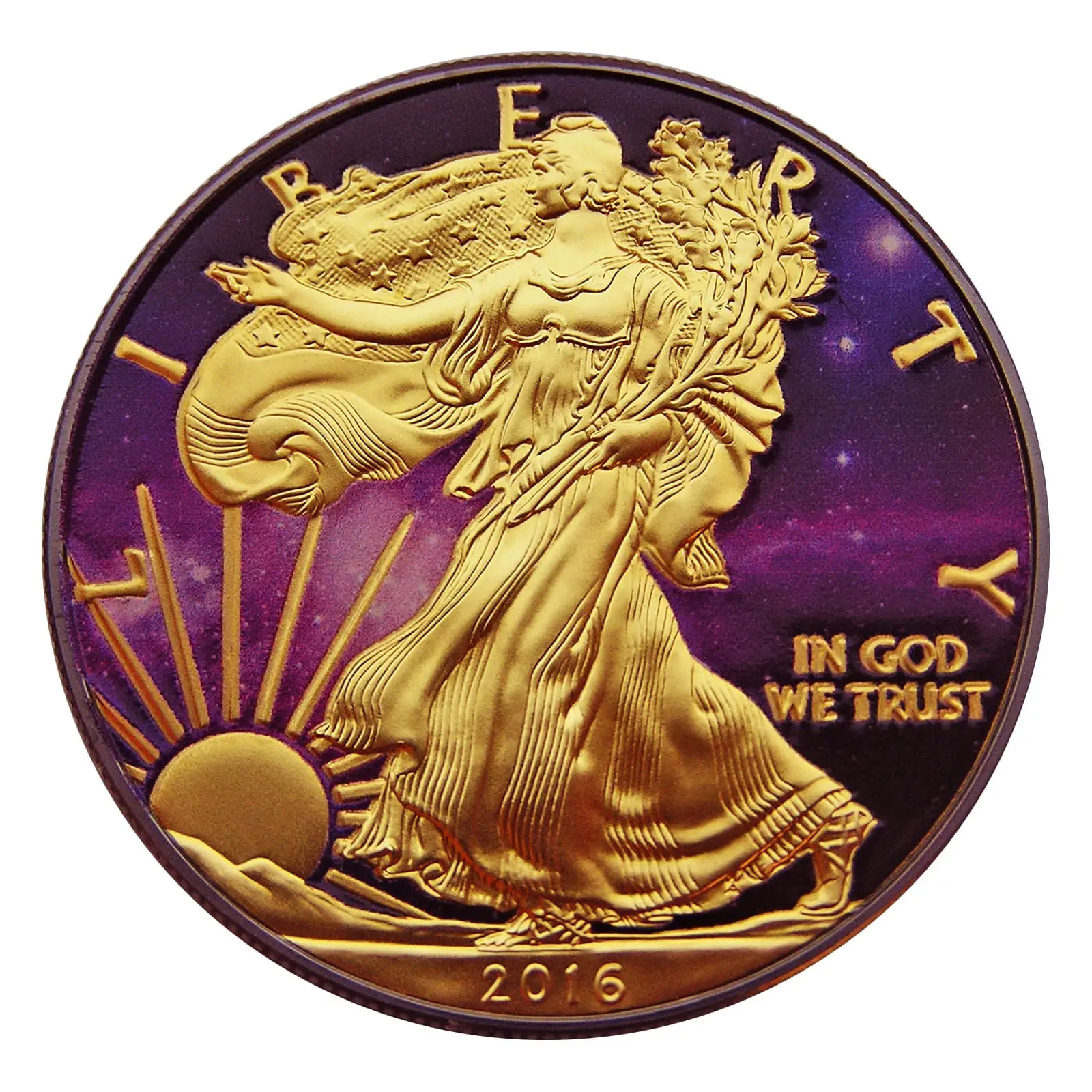 Silver Coin American Eagle Ruthenium plated, Colorized and Gold Gilded ...