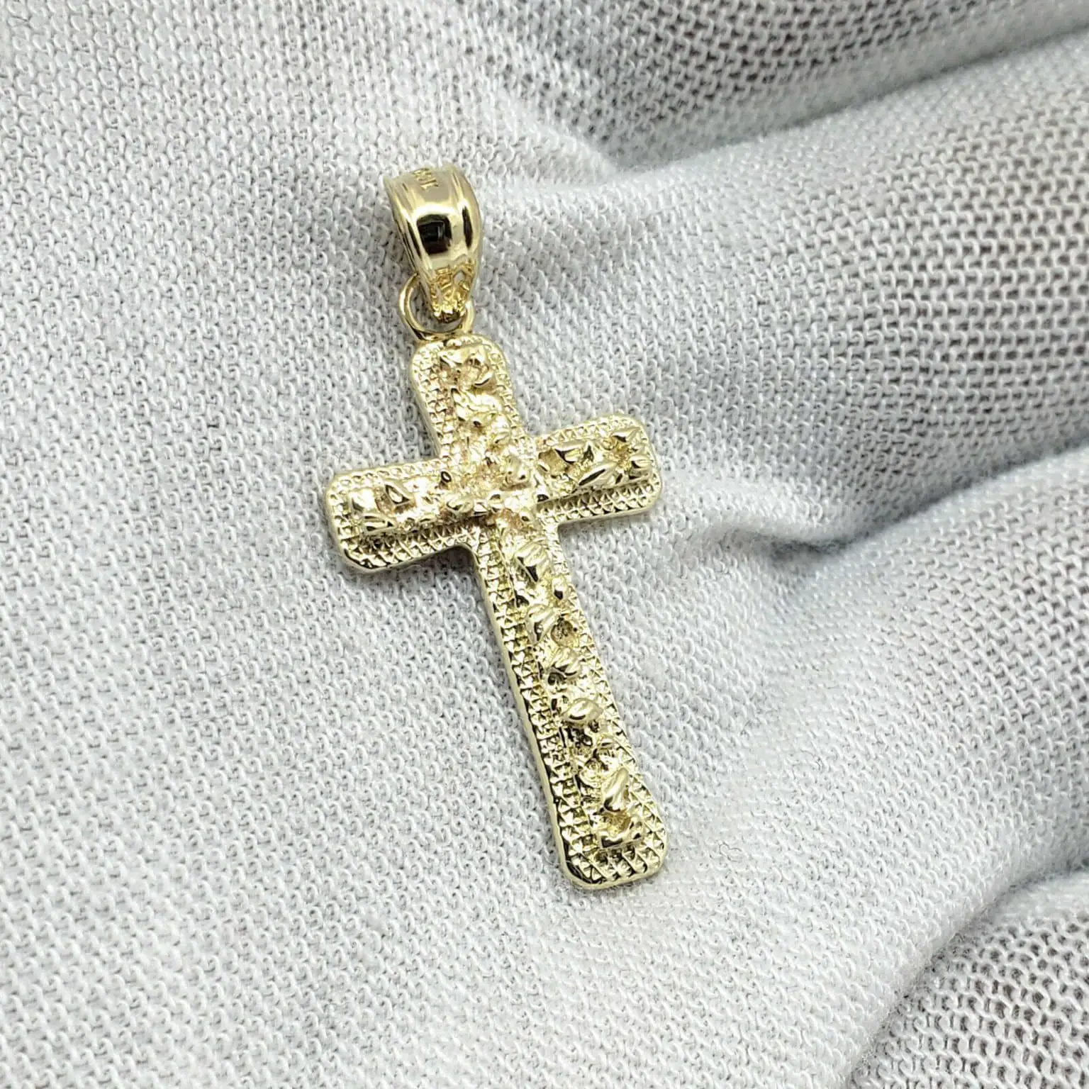 Solid 14K Yellow Gold Mens Nugget Cross Small Gold Cross Pendant, 7/8 ...