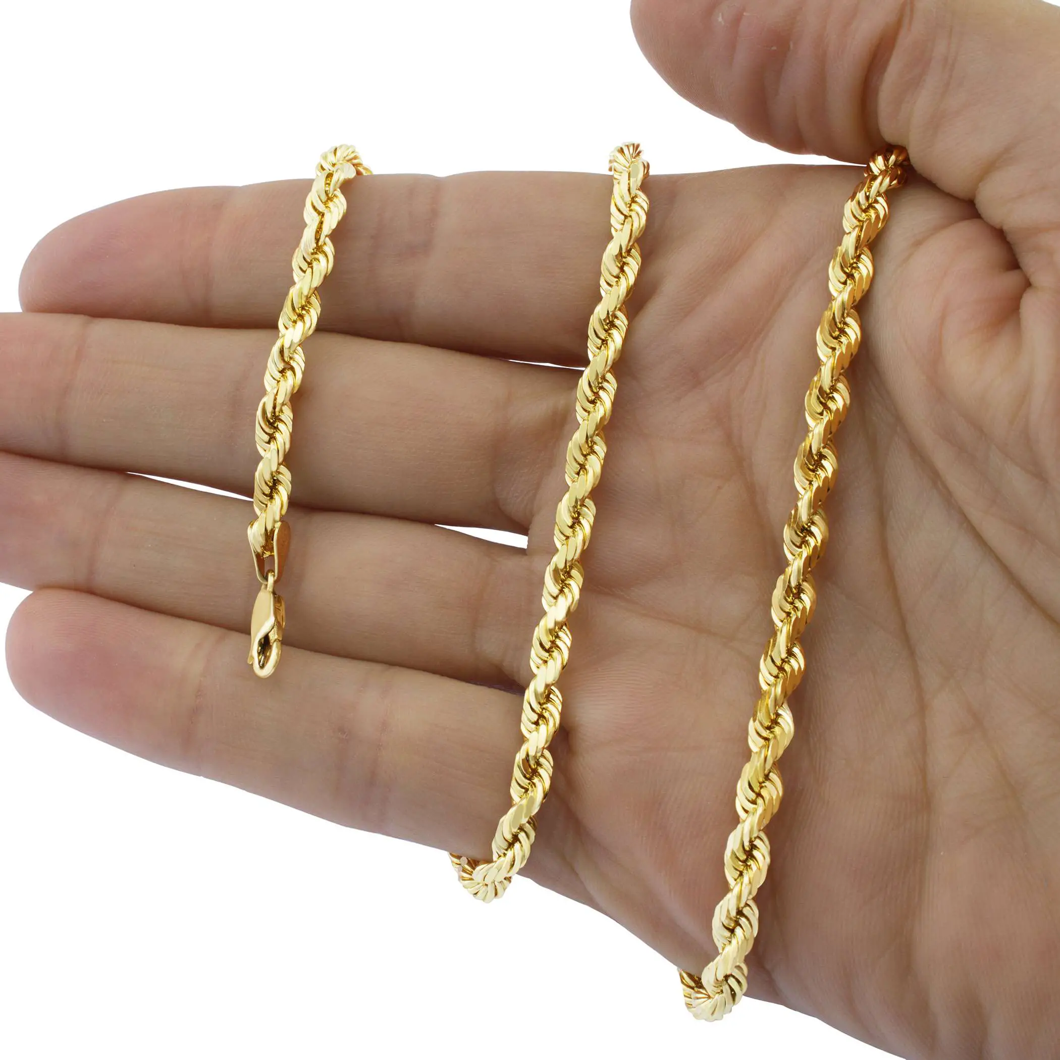 Solid 14K Yellow Gold Real 6mm Italian Diamond Cut Rope Chain Necklace ...
