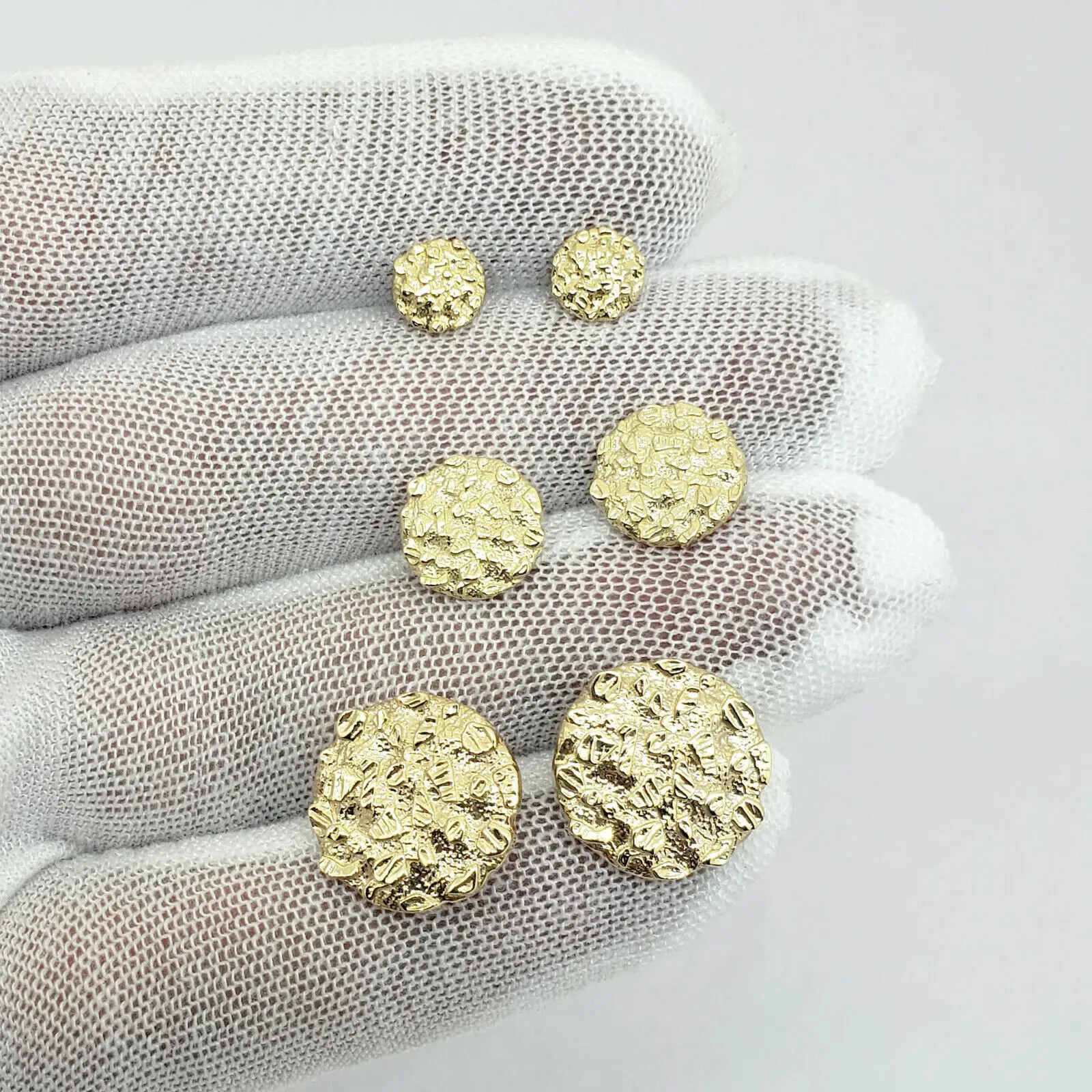Solid 14K Yellow Gold Round Nugget Earrings, All Sizes (Small, Medium ...