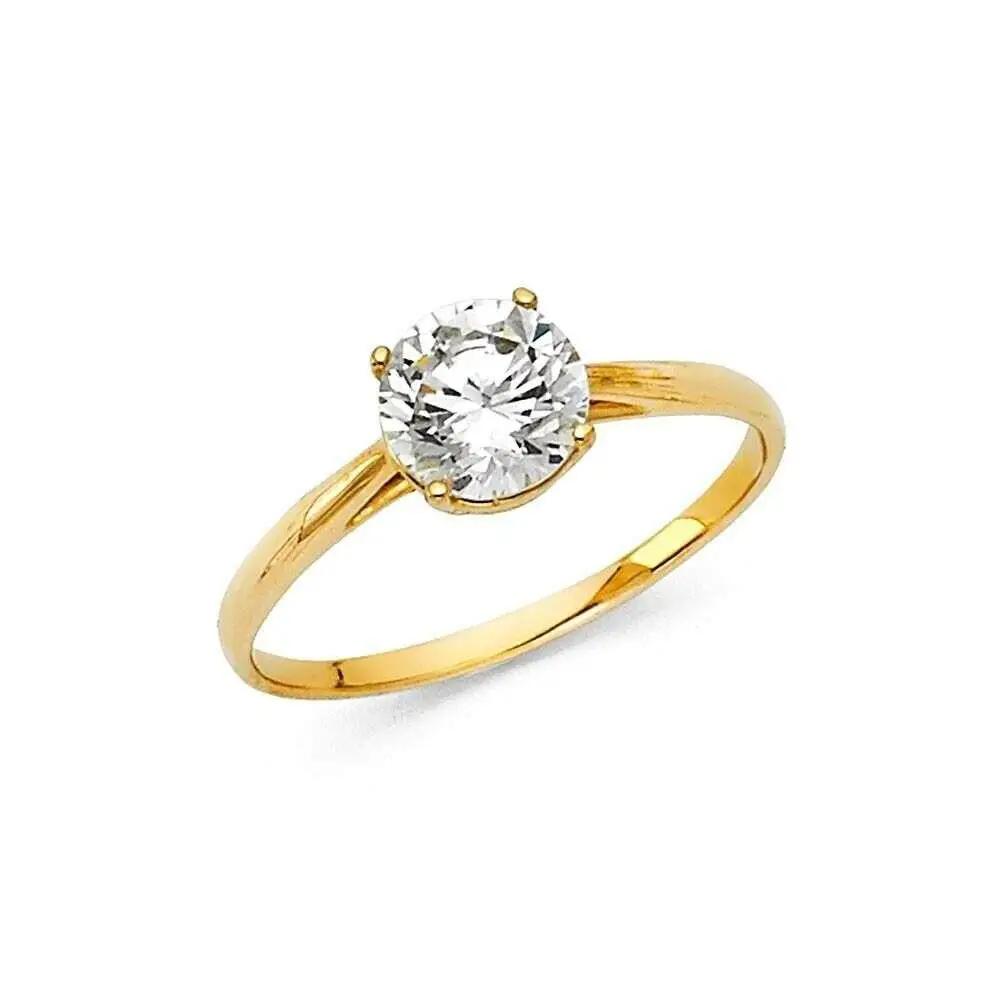Solitaire Engagement Ring Round Cubic Zirconia 14K Yellow ...