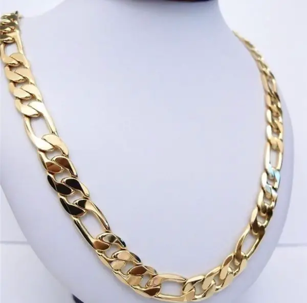 Statement Jewelry 24K Gold Plated Necklace Figaro Curb Chain 24 INC for ...