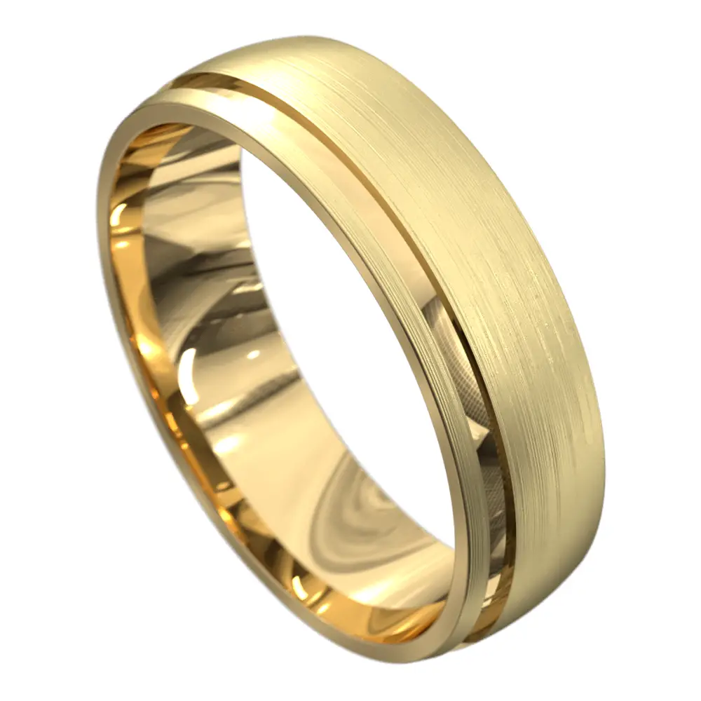 Stunning Yellow Gold Brushed Finish Mens Wedding Ring